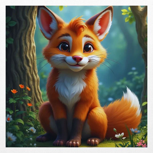 Magical fantasy fox in enchanted forest scene