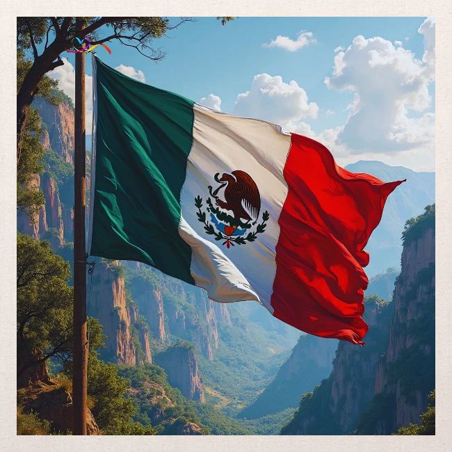 Mexican Flag in Mountain Nature Landscape