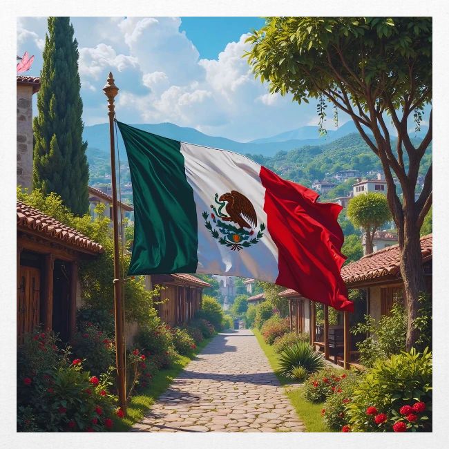 Mexican flag surrounded by nature and magic town