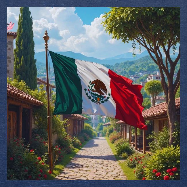 Mexican flag surrounded by nature and magic town