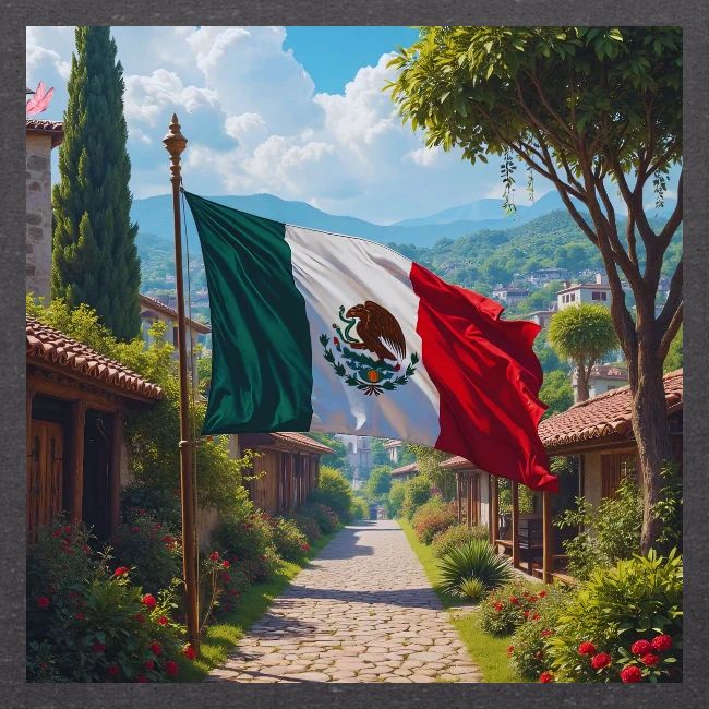 Mexican flag surrounded by nature and magic town