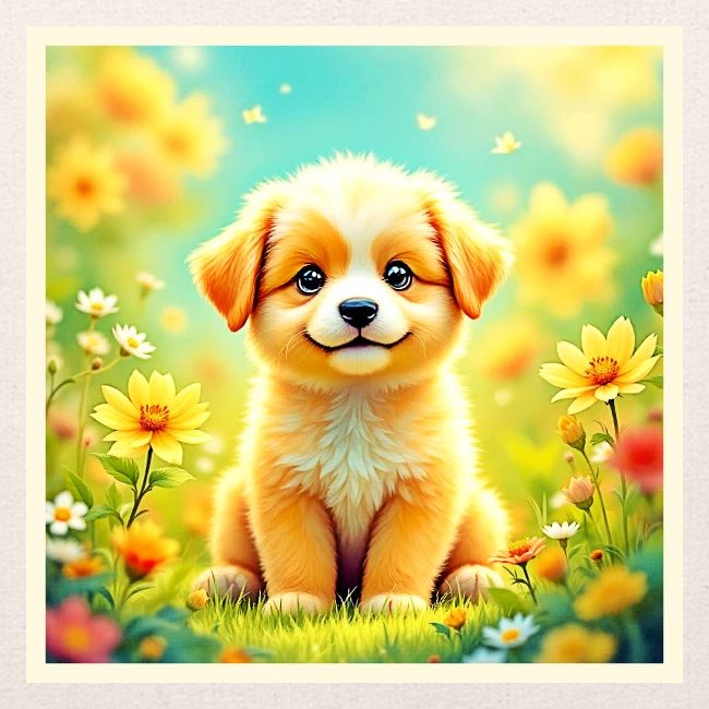 Cute Puppy Flower Art