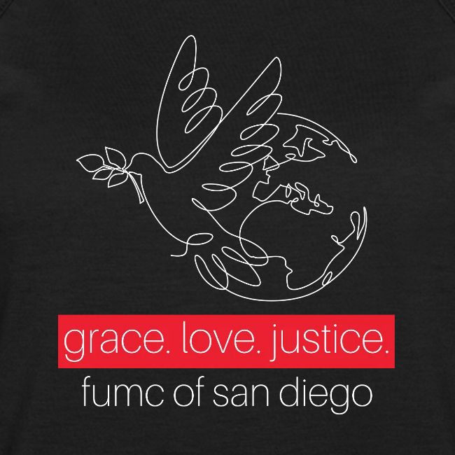 Grace. Love. Justice.- dove and earth graphic