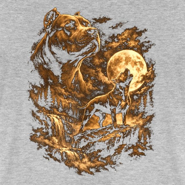 Pit Bull Howling Moon Fantasy Forest Tee