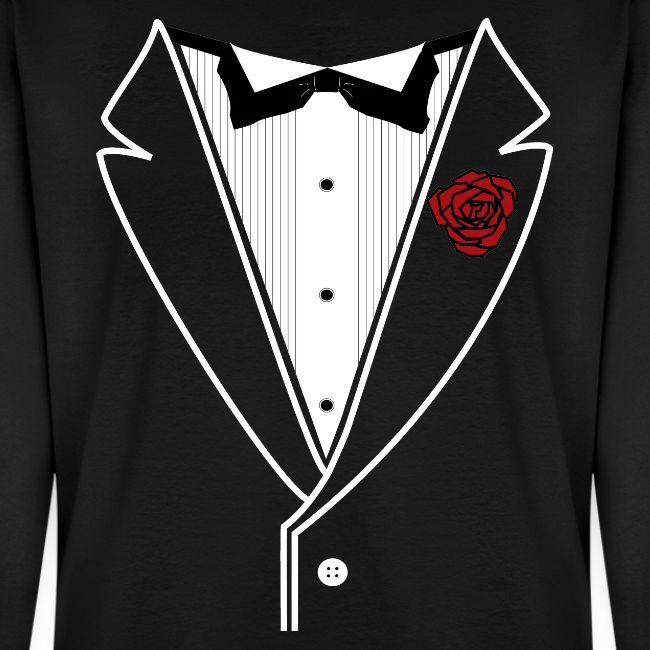 Tuxedo Shirt With Black Bowtie And Red Rose