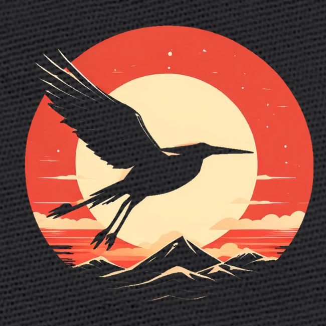 Majestic Crane Soaring Against Rising Sun