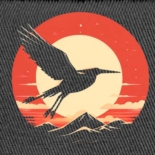 Majestic Crane Soaring Against Rising Sun