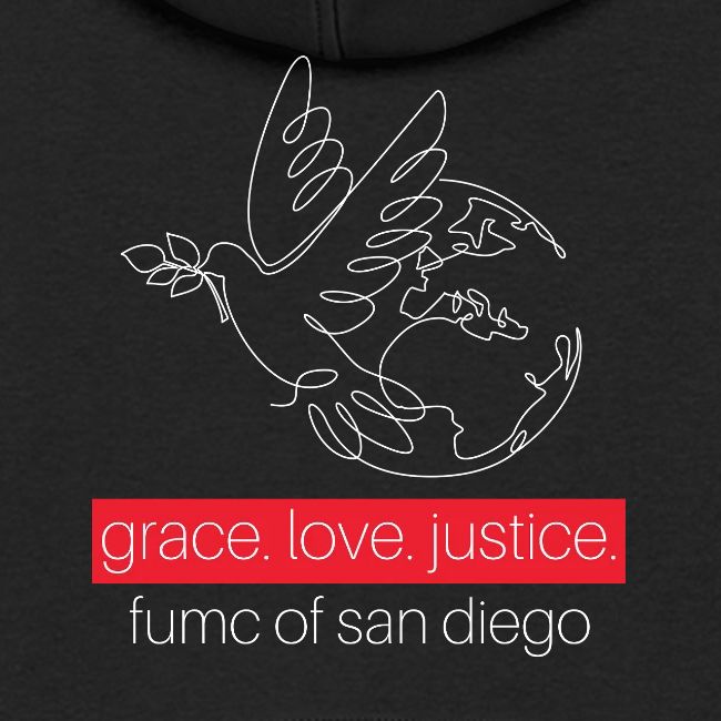 Grace. Love. Justice.- dove and earth graphic