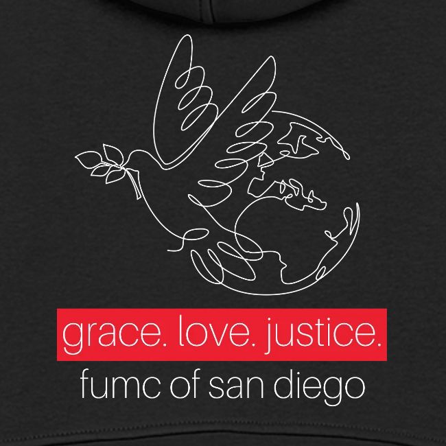 Grace. Love. Justice.- dove and earth graphic