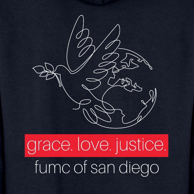 Grace. Love. Justice.- dove and earth graphic