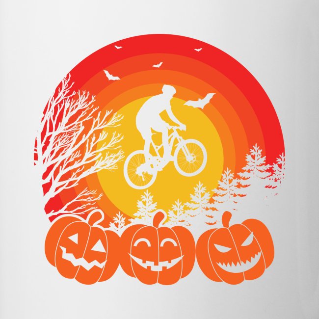 Bicycle Pumpkins Bats Forest Halloween Scene