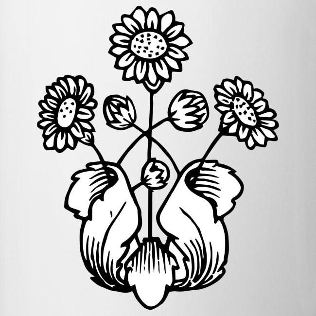 Vintage Sunflower Motif - Black Ink, White Fill