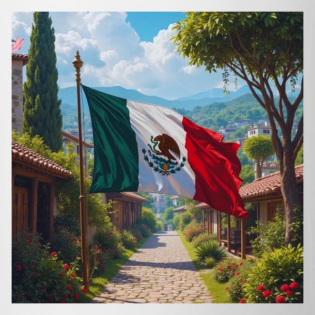 Mexican flag surrounded by nature and magic town