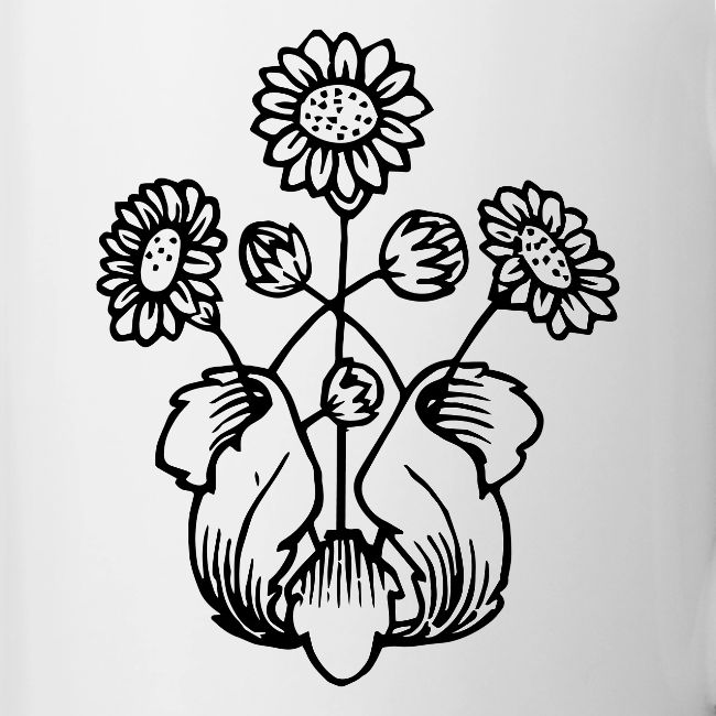 Vintage Sunflower Motif - Black Ink, White Fill