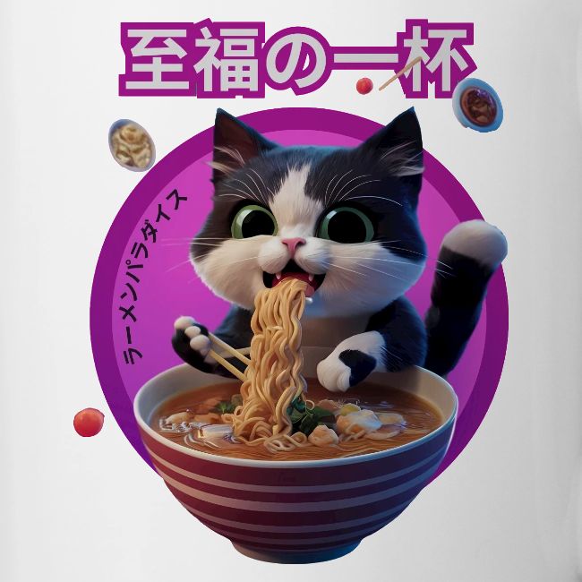 Cat Enjoying Ramen: Japanese Typography
