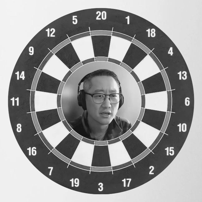Producer Jay on Dartboard with Fusco Show back