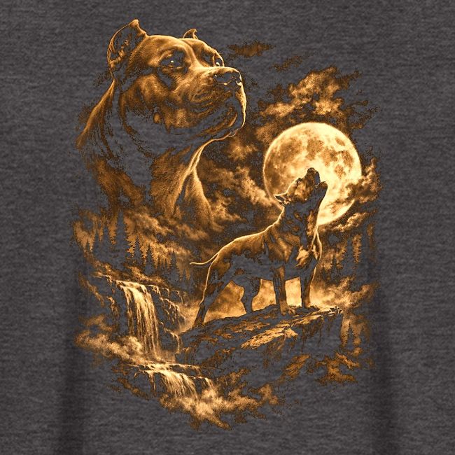 Pit Bull Howling Moon Fantasy Forest Tee