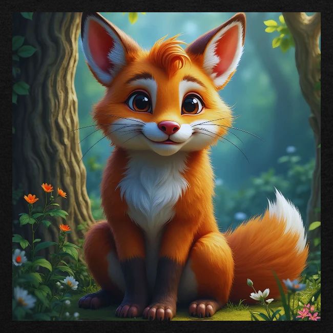 Magical fantasy fox in enchanted forest scene