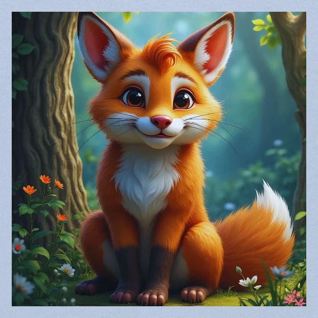 Magical fantasy fox in enchanted forest scene