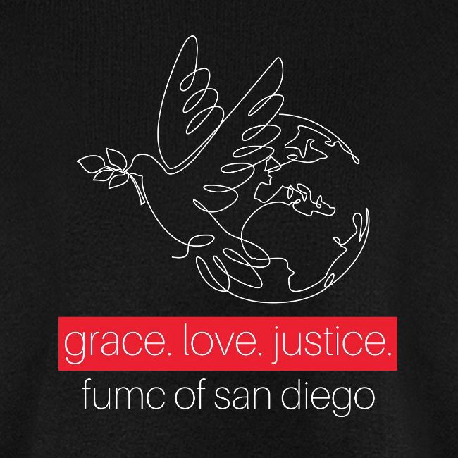 Grace. Love. Justice.- dove and earth graphic