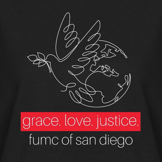 Grace. Love. Justice.- dove and earth graphic