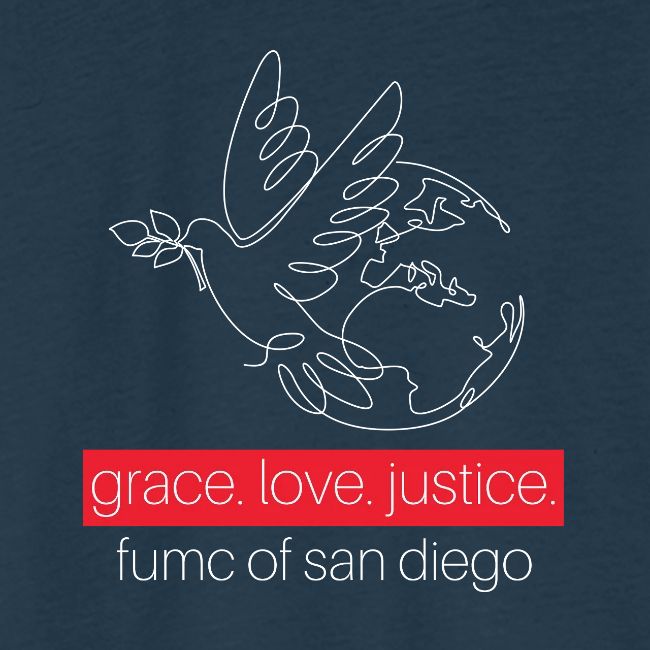 Grace. Love. Justice.- dove and earth graphic