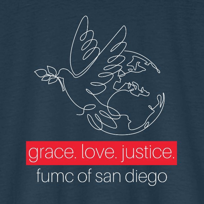 Grace. Love. Justice.- dove and earth graphic