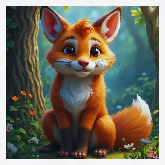 Magical fantasy fox in enchanted forest scene
