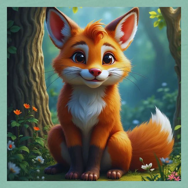 Magical fantasy fox in enchanted forest scene