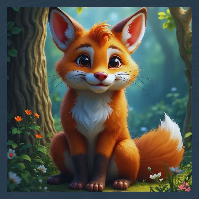 Magical fantasy fox in enchanted forest scene