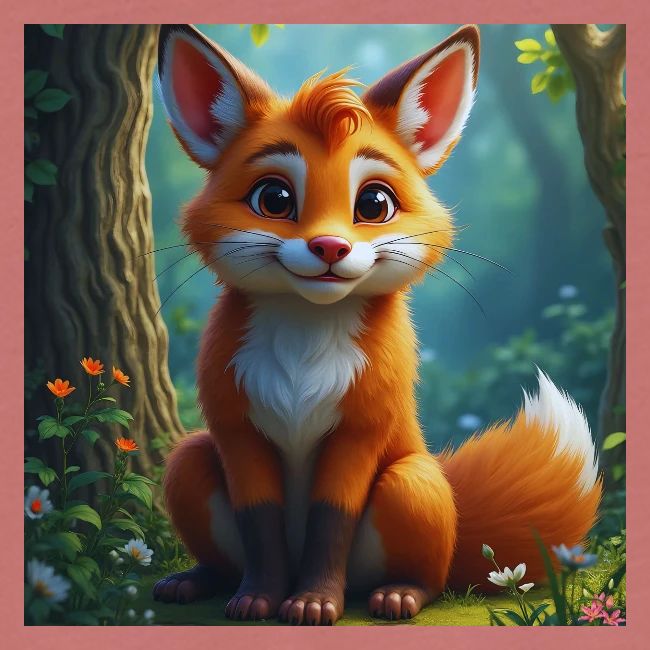Magical fantasy fox in enchanted forest scene