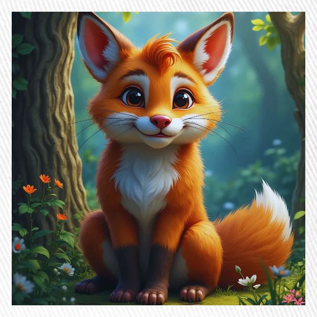 Magical fantasy fox in enchanted forest scene