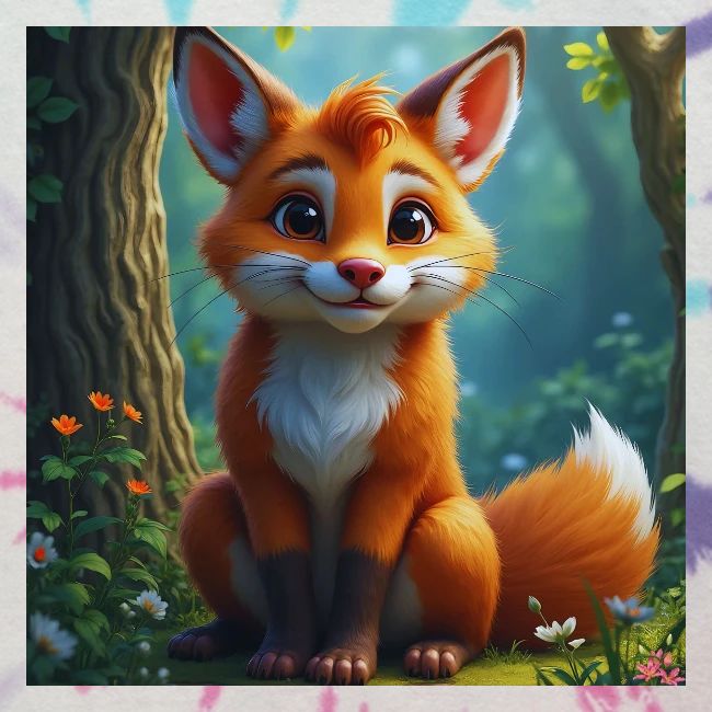 Magical fantasy fox in enchanted forest scene