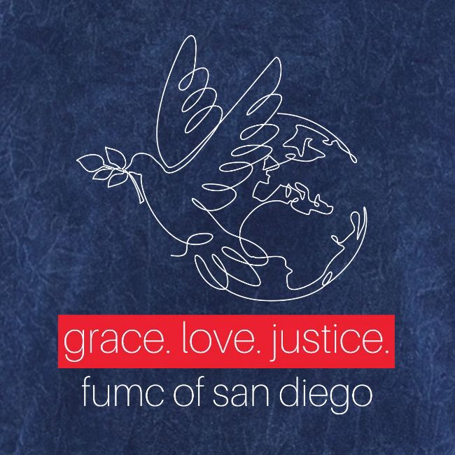 Grace. Love. Justice.- dove and earth graphic
