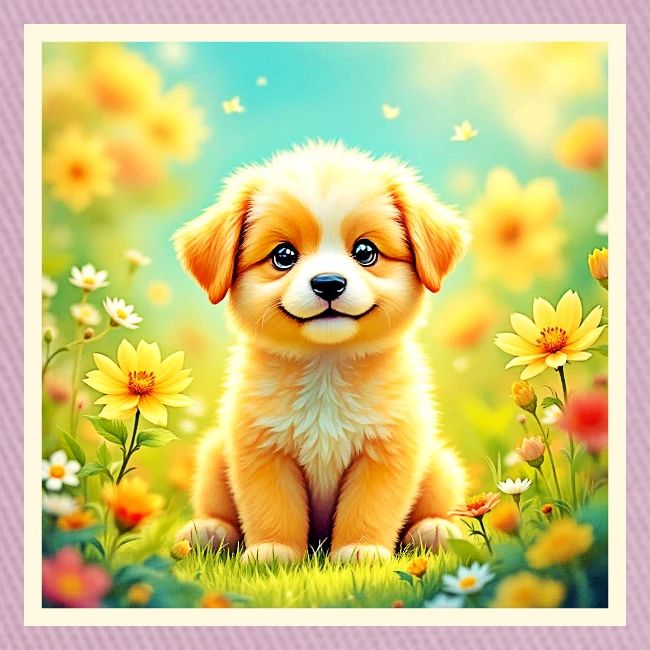 Cute Puppy Flower Art