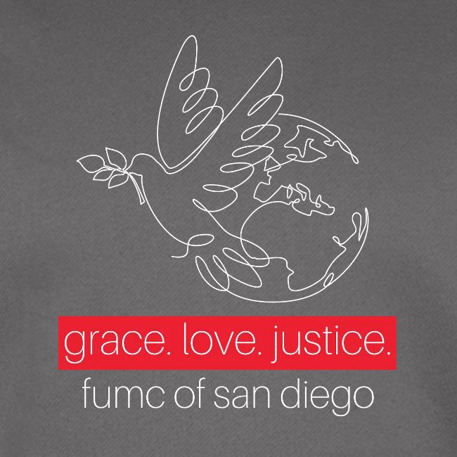 Grace. Love. Justice.- dove and earth graphic