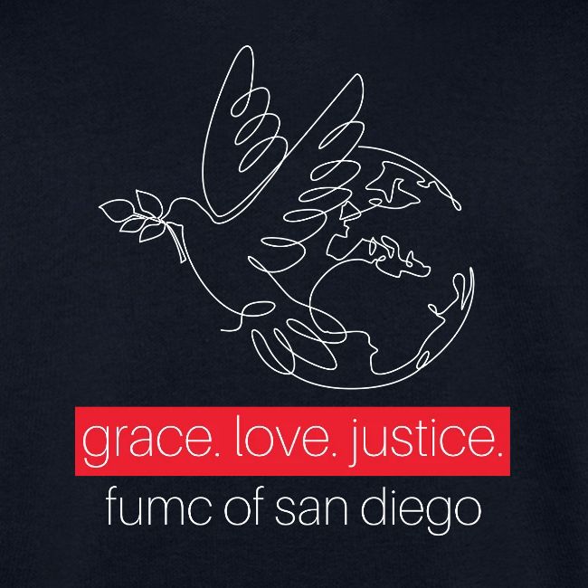 Grace. Love. Justice.- dove and earth graphic