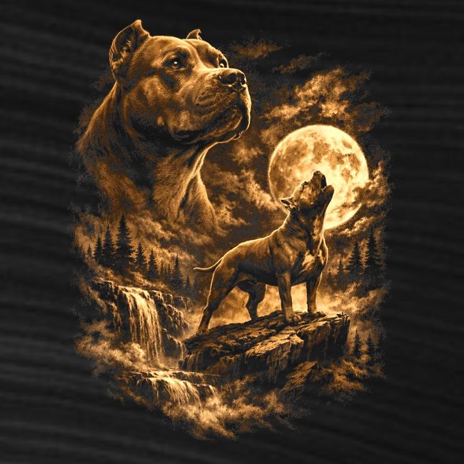 Pit Bull Howling Moon Fantasy Forest Tee
