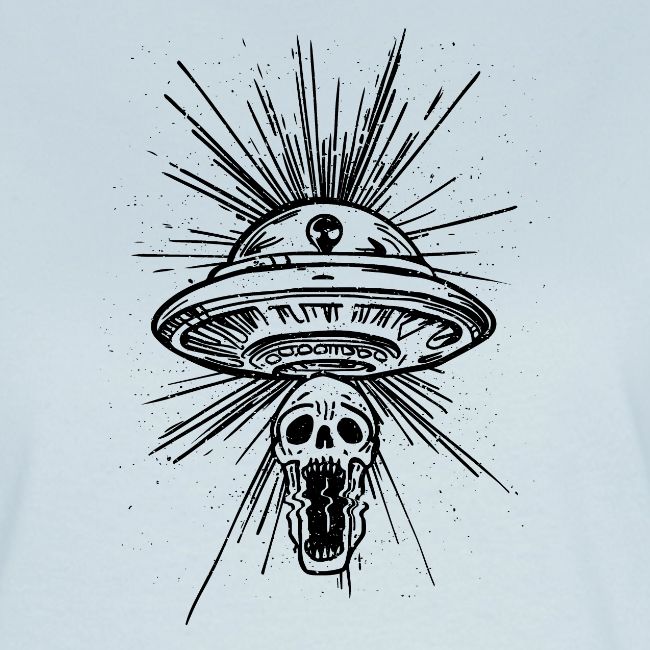 Warped Skull UFO Abduction - Black Ink