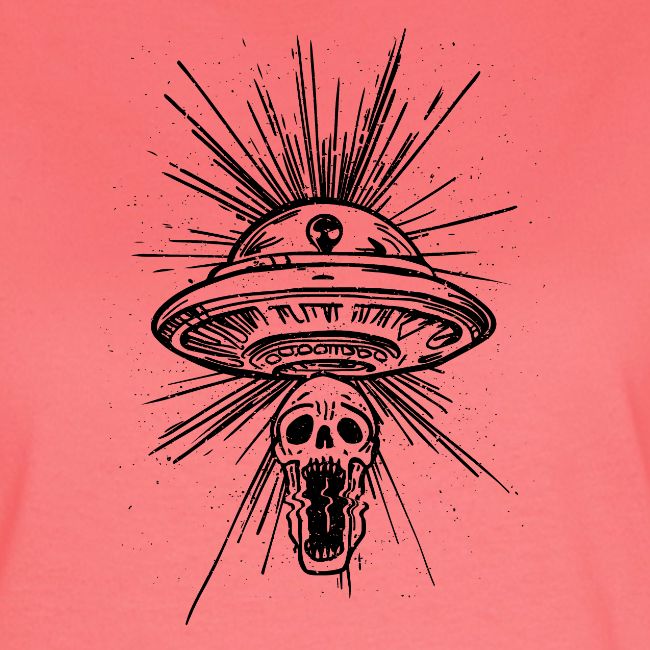 Warped Skull UFO Abduction - Black Ink