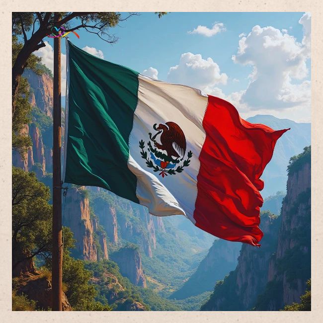 Mexican Flag in Mountain Nature Landscape