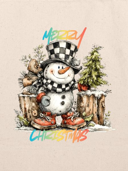 Checkerboard Snowman Christmas Tee