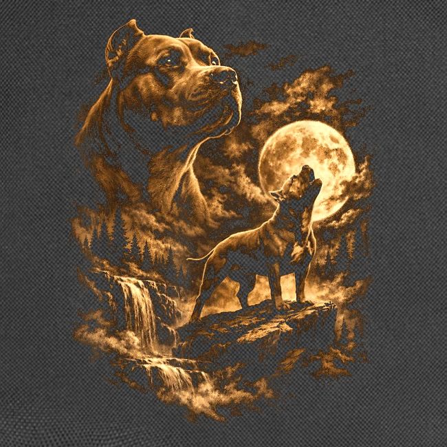 Pit Bull Howling Moon Fantasy Forest Tee