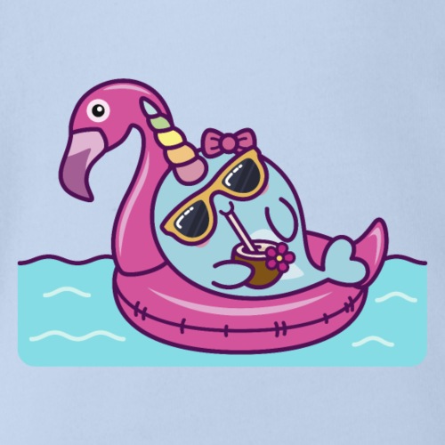Funny Narwhal On Flamingo Pool Float - Organic Short Sleeve Baby Bodysuit