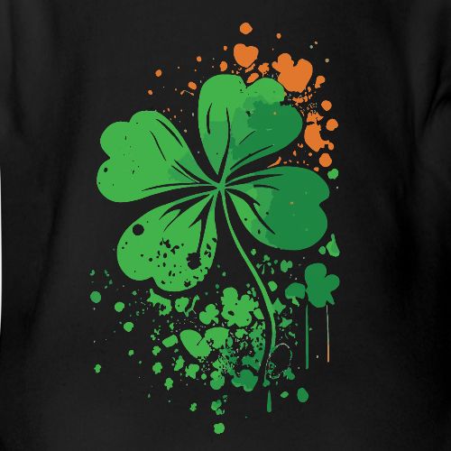 4 Leaf Clover St. Patrick's Day Paint Splatter - Organic Short Sleeve Baby Bodysuit