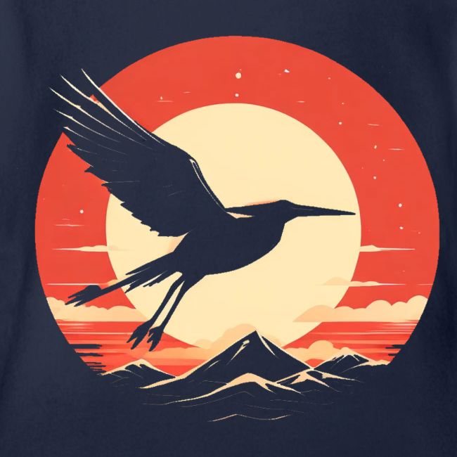 Majestic Crane Soaring Against Rising Sun