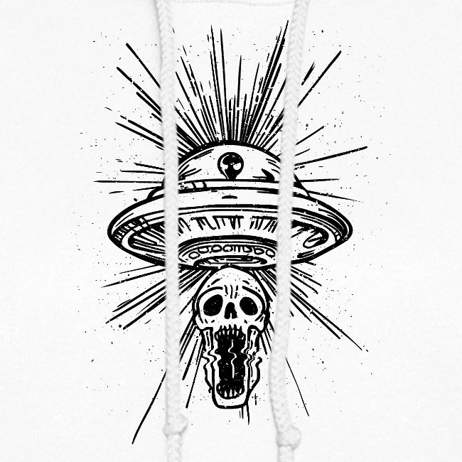 Warped Skull UFO Abduction - Black Ink