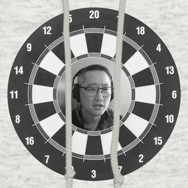 Producer Jay on Dartboard with Fusco Show back