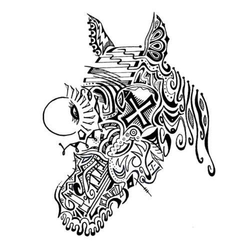 BoxyQueens Horse. Eclectic Doodle Horse (Black). - Women's Premium Hoodie