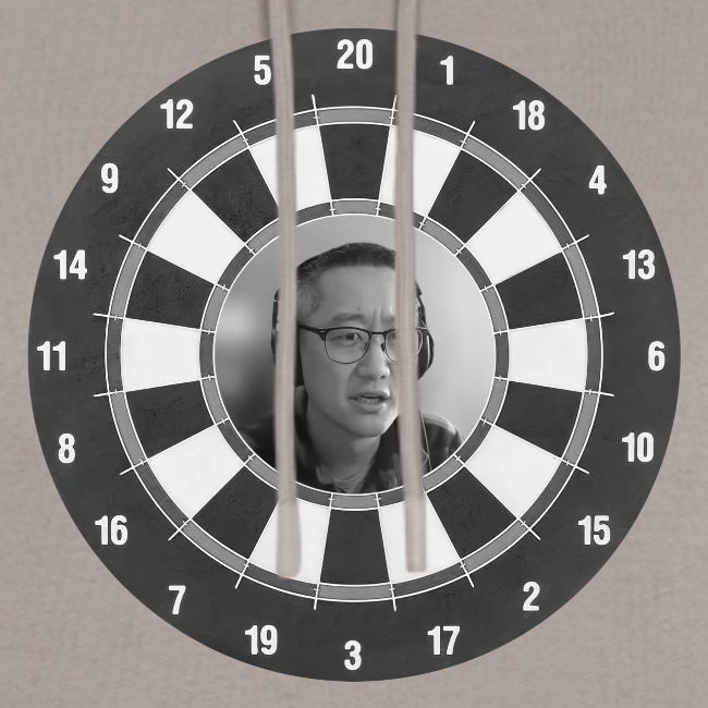 Producer Jay on Dartboard with Fusco Show back